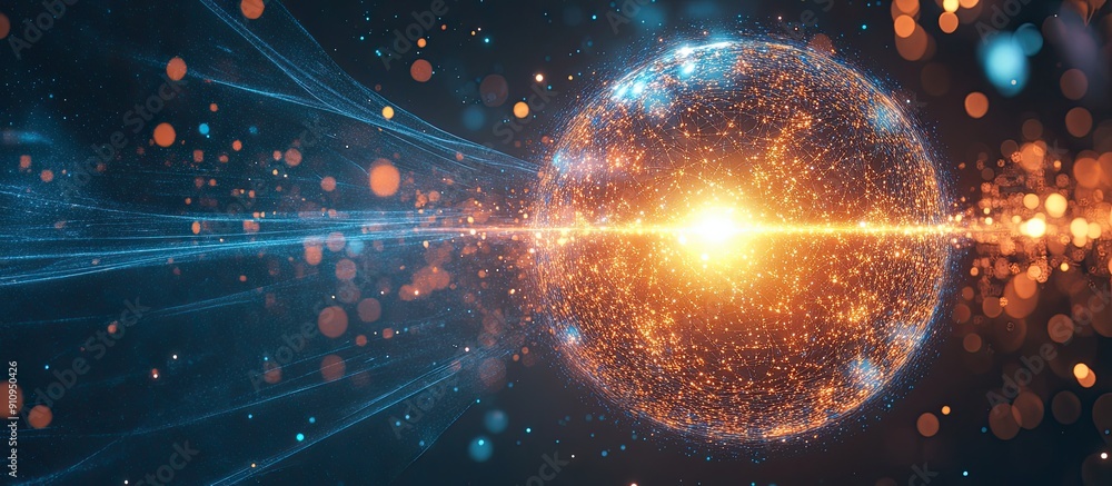 Aufkleber illuminated ai particle sphere in a cosmic setting abstract representation of technology science eng
