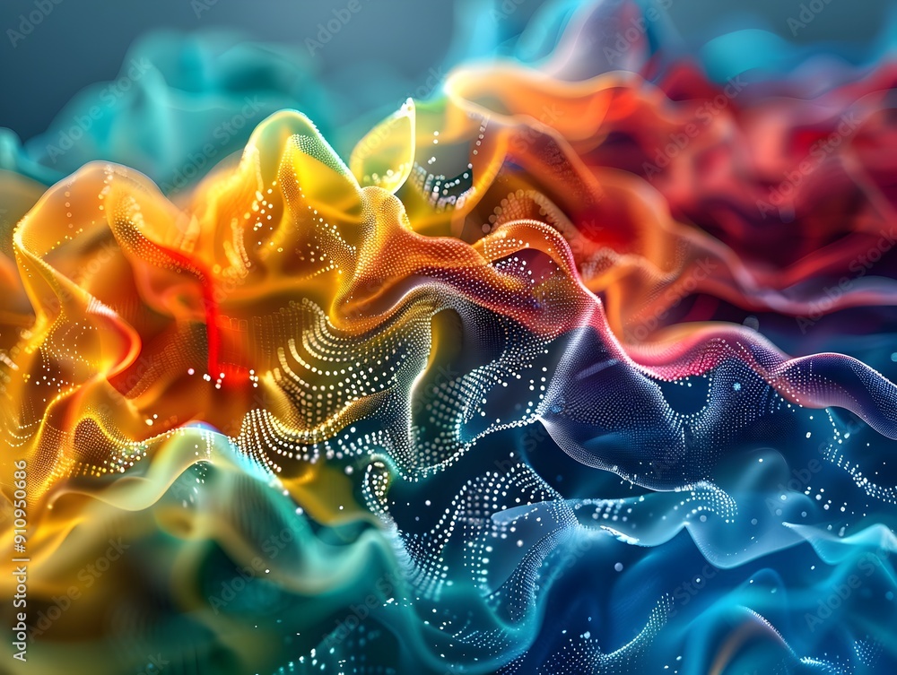 Poster abstract colorful wavy particles.