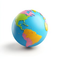 Fototapeta premium Colorful globe with south america, white background