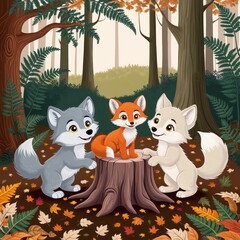 Adorable Woodland Animals Playing Together in an Enchanted Forest