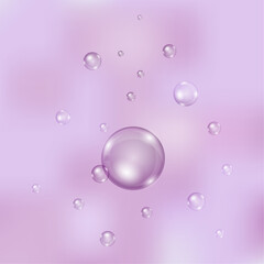 Shampoo, soap bubbles on purple background