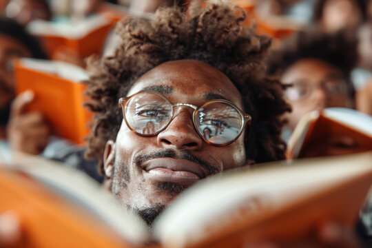 Man reading at a conference