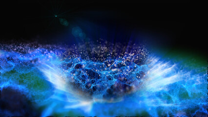 Magical waves of bright energy.High tech rainbow light ray particles and bokeh energy
