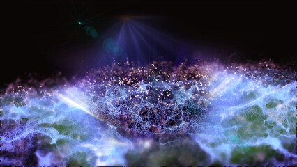 Magical waves of bright energy.High tech rainbow light ray particles and bokeh energy
