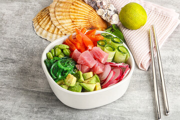 Hawaiian cuisine - poke with tuna and rice