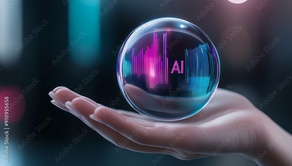 Poster representing the integration and interaction between humans and artificial intelligence technology.