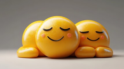 Fototapeta premium Emoji of Yellow glossy 3d emotions face with Joy, happy and fun,sad,laugh,sleep,in love,Yellow balls with faces with different moods, Emotion expression, Vector illustration.