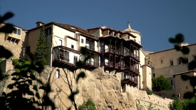 Slow motion. Casas Colgadas in Cuenca, Spain.