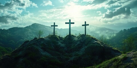 Three crosses on hill