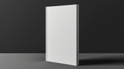 A professional 3D render of a blank magazine cover, standing upright on a dark grey background