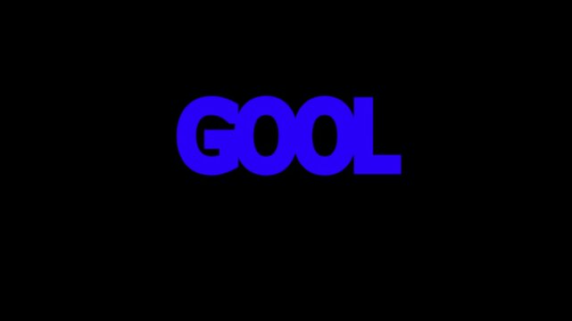 GOOL blue color football sign. logo design with black background.3d illustration