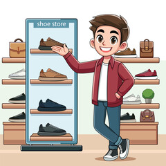 The salesman stands in the shoe store