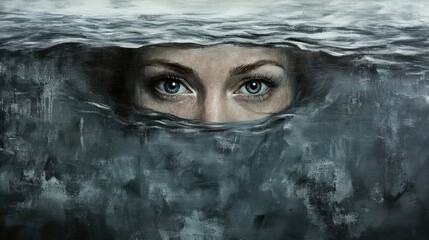 Fototapeta premium A Woman's Eye Peering Through Stormy Waters