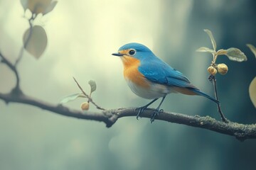 Fototapeta premium Blue and Orange Bird Perched on Branch