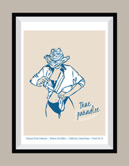 Minimal hand drawn vector dolce vita illustration with aesthetic quote in a poster frame. Art for greeting cards, wedding invitations, postcards, branding, logo design. Matisse style illustrations.	