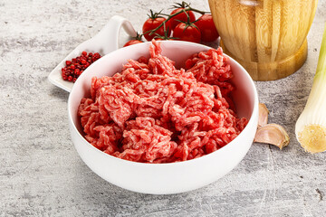Minced beef meat in the bowl