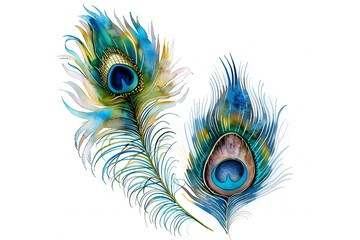 Obraz premium Peacock feather watercolor illustrations collection