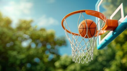 Naklejka premium A Basketball Hoop With A Ball Resting On It, Capturing The Moment Of Anticipation, Wallpaper Pictures, Background Hd