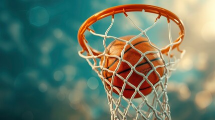A Basketball In A Net Against A Blue Sky Background, Capturing The Triumphant Moment, Wallpaper Pictures, Background Hd