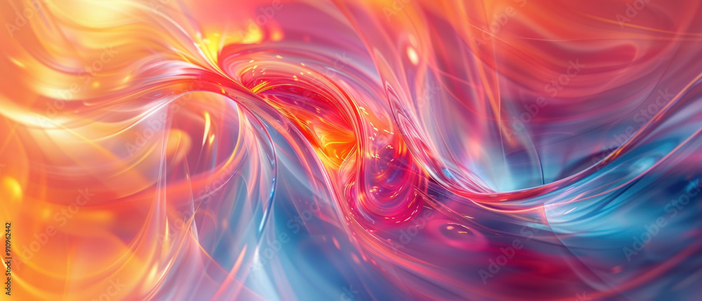 Aufkleber abstract background, a mesmerizing translucent iridescent swirling shape dominates the center, with 