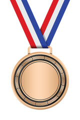 Realistic bronze medal mockup. Bronze medal with ribbon. Design winner bronze medal prize. Winner award medal. Vector illustration