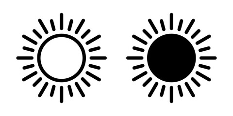 Sun icon, sun symbol isolated on white.