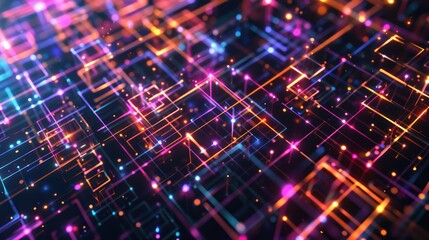 Obraz premium Abstract Colorful Network with Neon Lights and 3D Structure