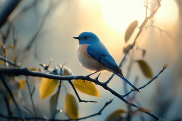 Blue and White Bird on Tree Branch