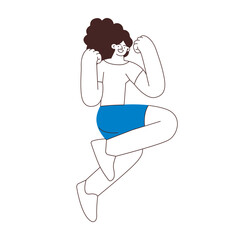Happy business employee woman jumping in the air cheerfully isolated on white background. Black and white modern flat vector illustration. Social media concept.