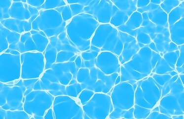 water surface, creating bright patterns on blue background, Sunlight reflecting caustic on calm...