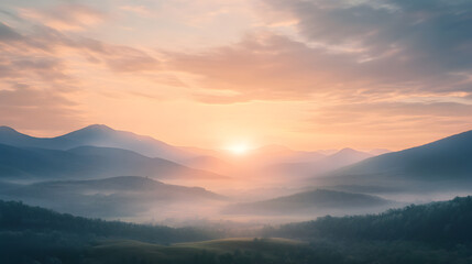 Obraz premium A beautiful sunrise with the background of mountains and hills
