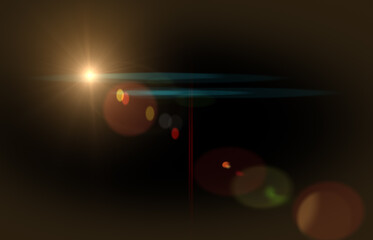 Sun Light Overlay. Sun rays overlay. Sun rays light isolated on black background, overlay design....