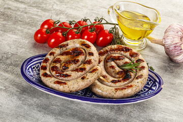 Grilled natural spiral meat sausage