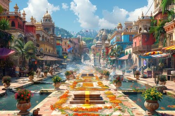 Obraz premium A Festive Marketplace in a Vibrant City