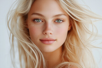 Naklejka premium young and beautiful blonde woman smiling happy into the camera