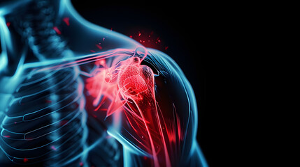 A shoulder pain on the shoulder area. Medical illustration style