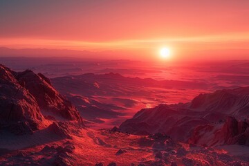 Red Sunset over a Martian Landscape