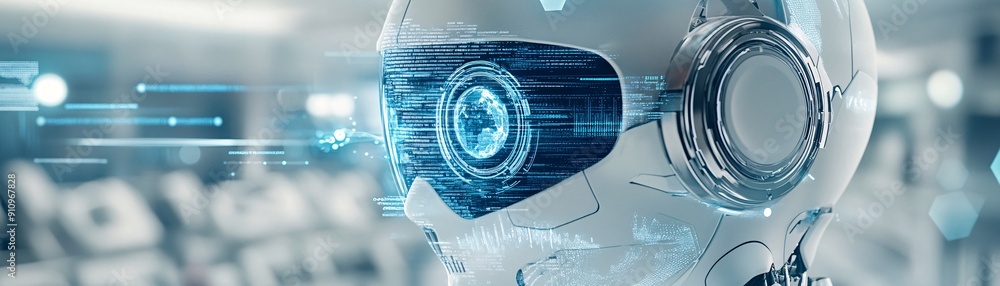 Poster the futuristic vision of a tech startup, with advanced ai and robotics, representing the high stakes