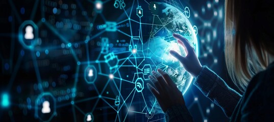 digital technology Illustration of global network concept with icons and globe internet network connection concept.