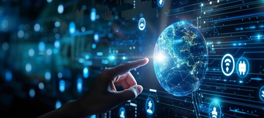 digital technology Illustration of global network concept with icons and globe internet network connection concept.