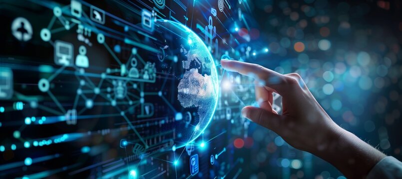 digital technology Illustration of global network concept with icons and globe internet network connection concept.