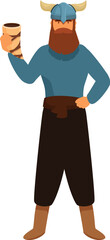 Fototapeta premium Viking warrior is holding up a beer horn