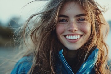 Fototapeta premium Woman with long hair smiling