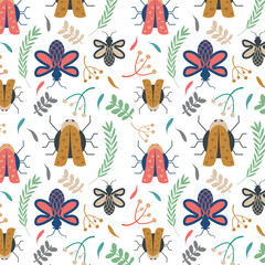 Seamless Beetle Pattern - Hand Drawn & Colorful for Digital Paper and Textile Design