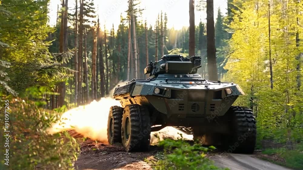 Poster autonomous armored vehicle - a small armored vehicle that can be controlled remotely. install machin