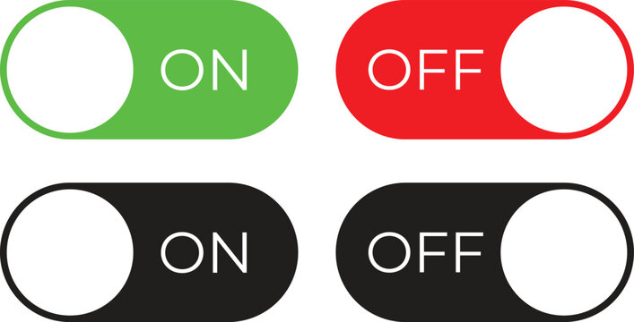 On off switch buttons icon collection. Power on off button icon isolated on transparent background. Switch on switch off icon. On and off toggle switch button. Vector illustration