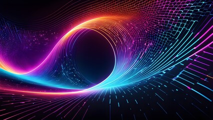 A colorful, swirling pattern of lines and dots