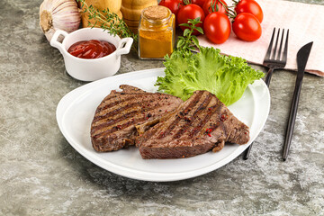 Delicus grilled beef steak with sauce
