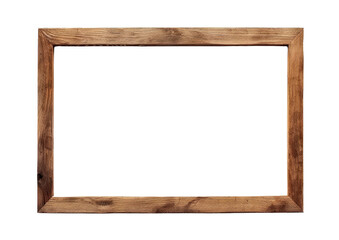 A close up shot of a wooden picture frame isolated on a white background. The frame is brown in color and has a rustic look to it.
