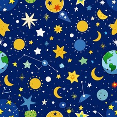 Seamless pattern of starry night skies and constellations
